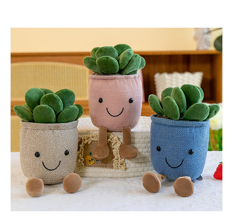 бонсай 彷真毛绒绿植物肉肉小盆栽办公室桌面仙人掌多肉装饰假花摆件假花 OTHER