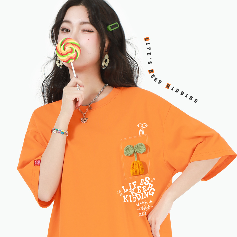 Dopamine Orange Top Colorful Short-Sleeve T-Shirt for Women 2026 New Summer Plus Size Orange Half-Sleeve Loose Trendy Brand