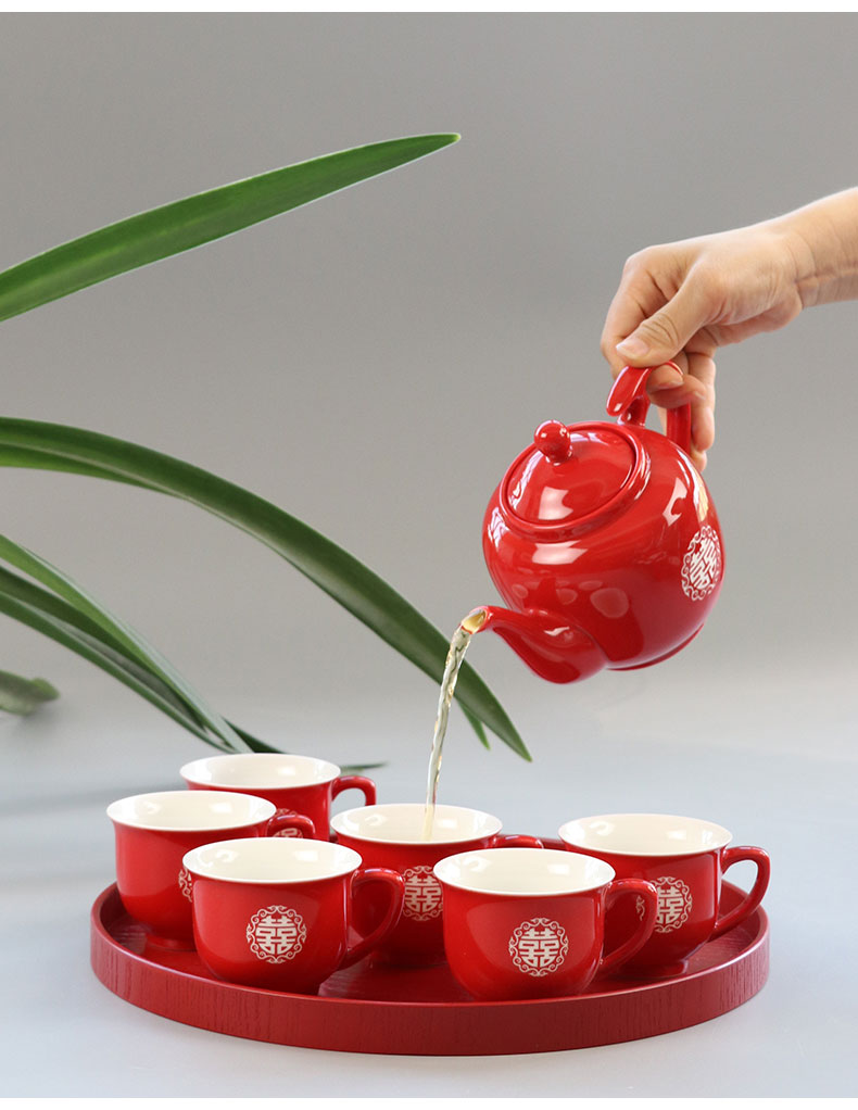 I swim red wedding tea set suits for China double happiness wedding wedding worship worship the teapot teacup wedding gift