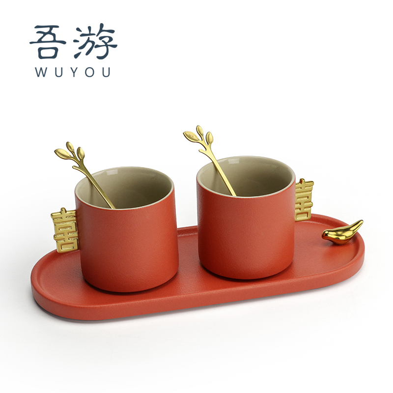 My travel wedding gift to send newcomer gift high-end practical light luxury mug couple water cup creative ceramic cup