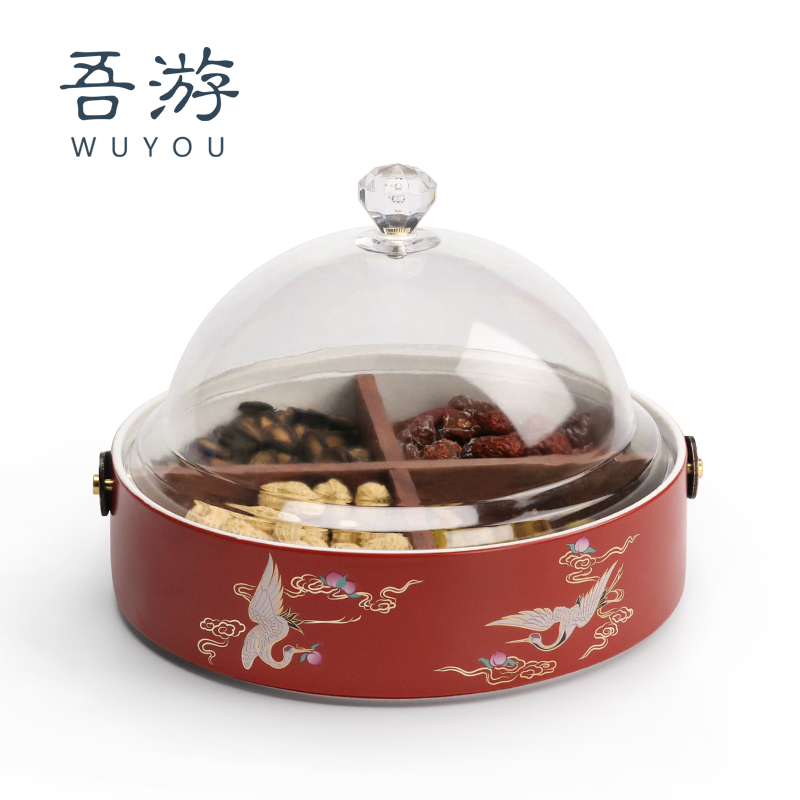 Wuyou light luxury double-layer fruit plate Guochao storage box living room coffee table high-end Chinese-style compartmental dried fruit luxury snack plate