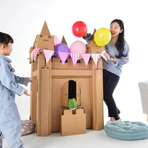 Childrens cardboard house Oversized castle game house Handmade thickened carton doll house diy assembly coloring