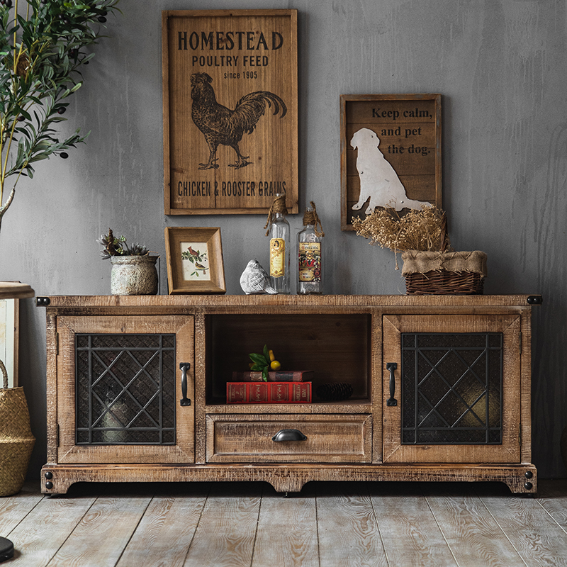 Retro American TV cabinet small apartment living room do old solid wood wrought iron storage cabinet living room against the wall storage decoration cabinet