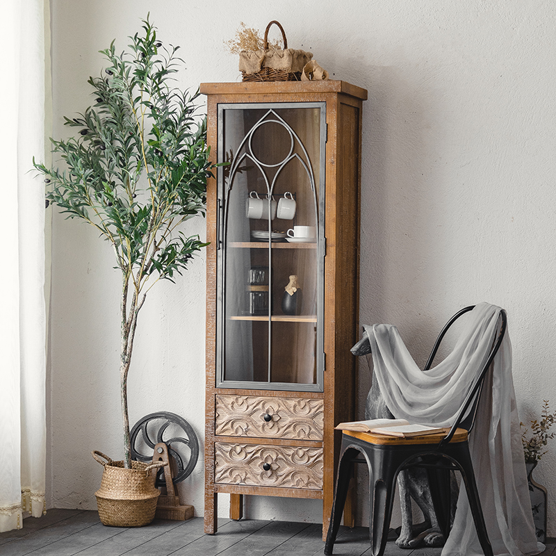 Retro American dining cabinet wine cabinet living room against the wall dining room household solid wood glass door to make old entry door porch cabinet