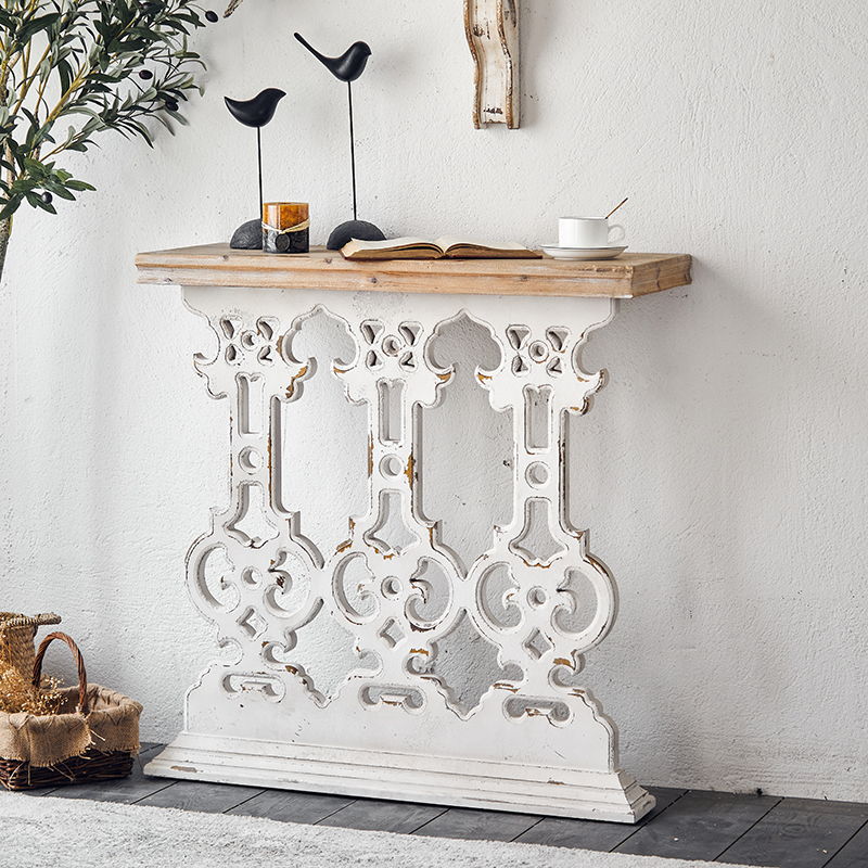 Retro American porch table solid wood porch table strip case long wall side narrow table old wall flower rack shelf