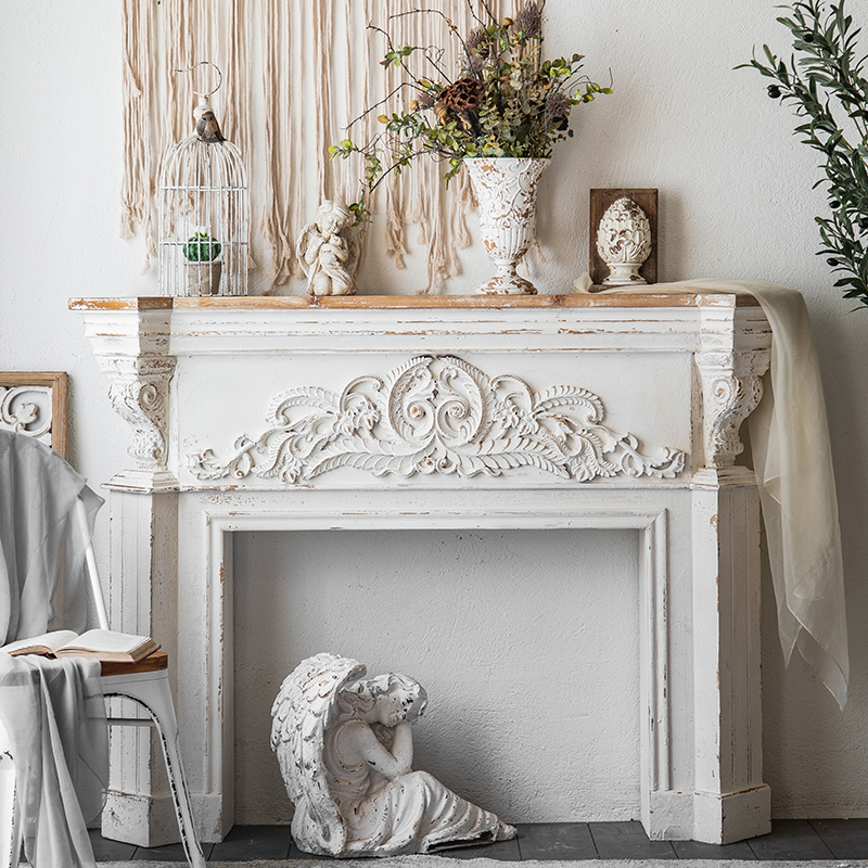 Retro American porch table fake fireplace decoration simulation carved homestay villa solid wood European mantel