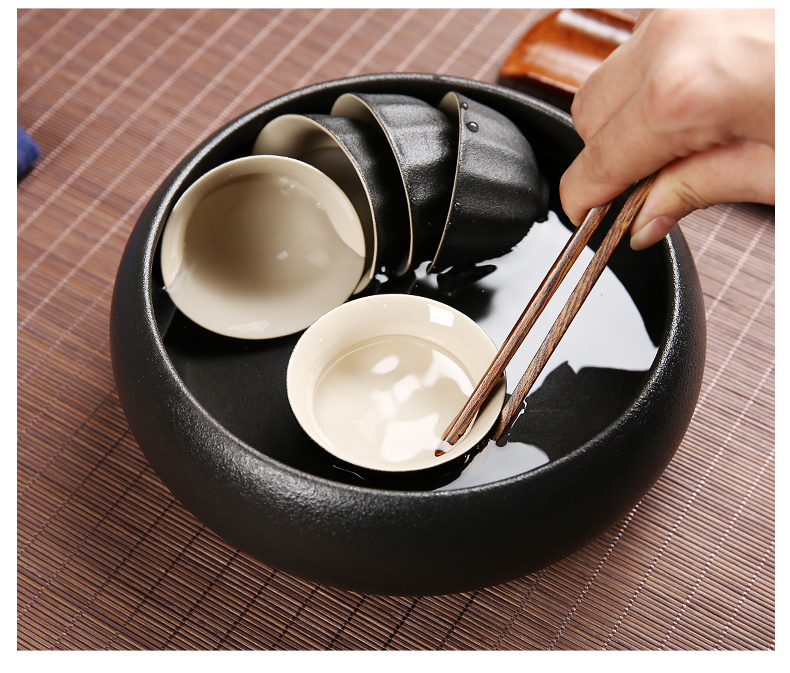 Retro tea to wash to the ceramic built large wash in hot water coarse pottery cylinder black pottery cup move kung fu tea accessories