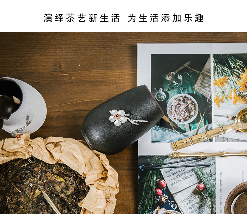 Ceramic tea six gentleman ebony kung fu tea sets accessories pure copper ChaGa tea spoon tea place of zero