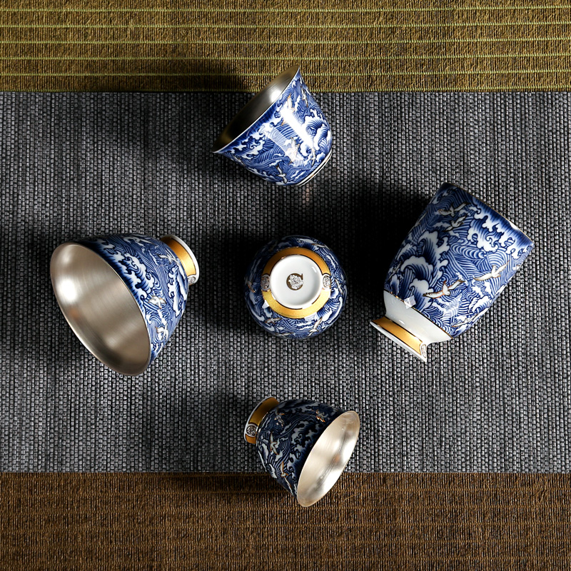 Japanese tasted silver gilding koubei small cup 999 sample tea cup with silver checking ceramic kung fu master cup home