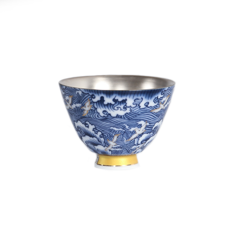 Japanese tasted silver gilding koubei small cup 999 sample tea cup with silver checking ceramic kung fu master cup home