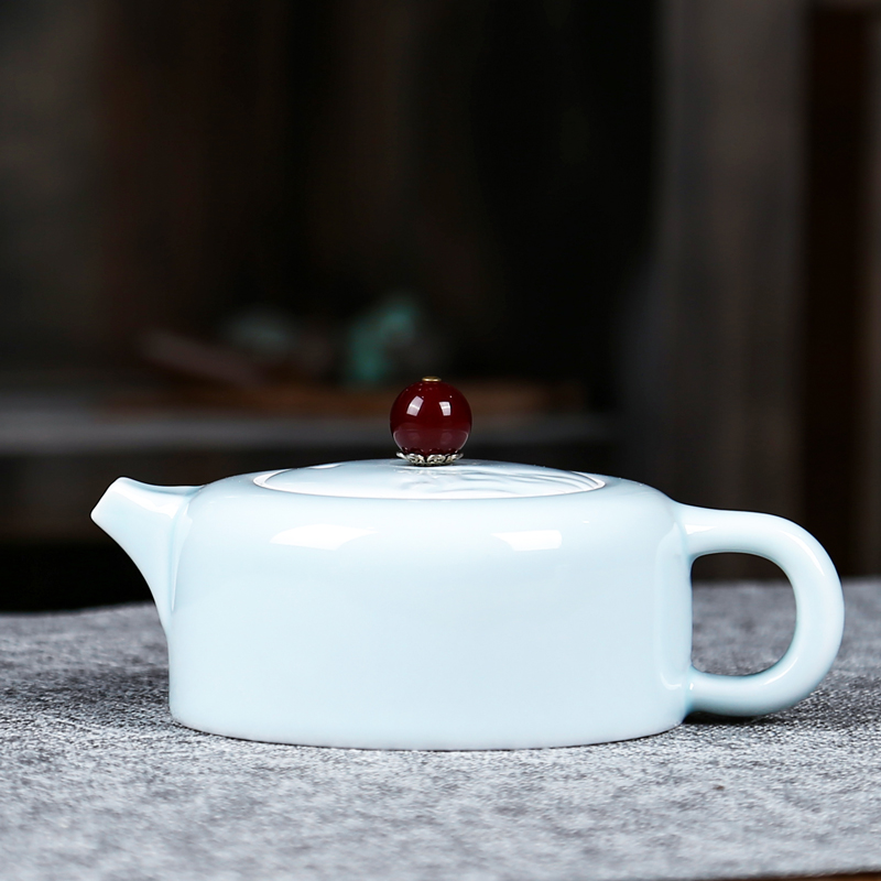 Suet jade porcelain teapot kung fu tea set household single pot of white porcelain tea set ceramic household contracted tea teapot teacup