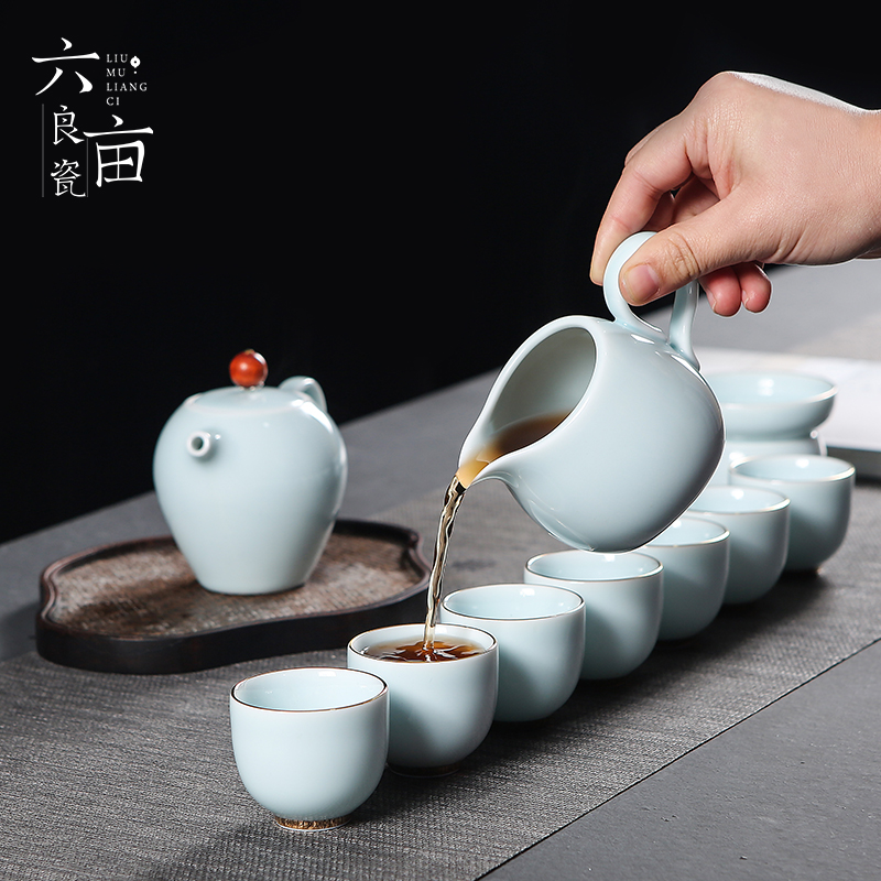 Blue white porcelain kung fu tea set GaiWanCha way teapot teacup household shadow Blue glaze of a complete set of contracted ceramic tea set