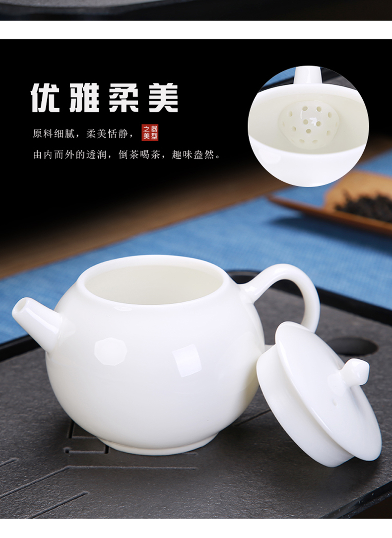 White porcelain ceramic teapot tea kettle suet jade single pot home tea kungfu tea jade porcelain tea set