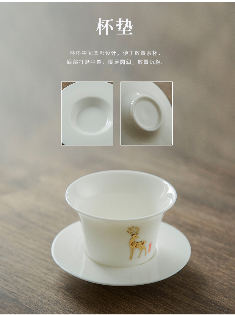 Suet jade porcelain kung fu tea set suit household dehua white porcelain tea set teapot teacup of a complete set of gift box