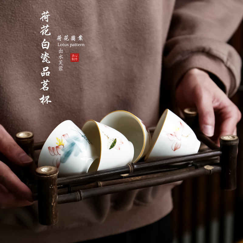 The Sample tea cup hand - made teacup inferior smooth masters cup Sample tea cup kung fu tea set personal ceramic tea cup lotus lamp