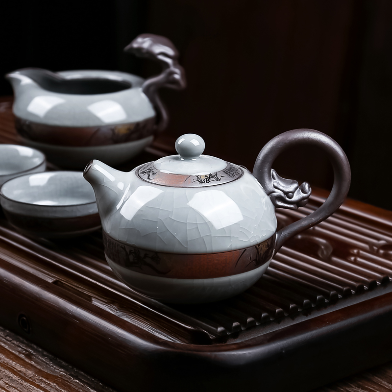 Slicing dragon ceramic teapot elder brother elder brother up with up with dragon teapot creative clivia pot body printing kung fu tea set