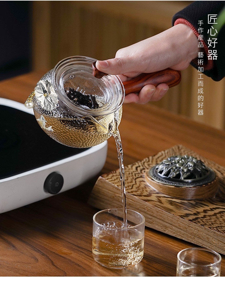 Glass solid wood side electric TaoLu the single pot boiling pot set high temperature resistant teapot tea filter tea set