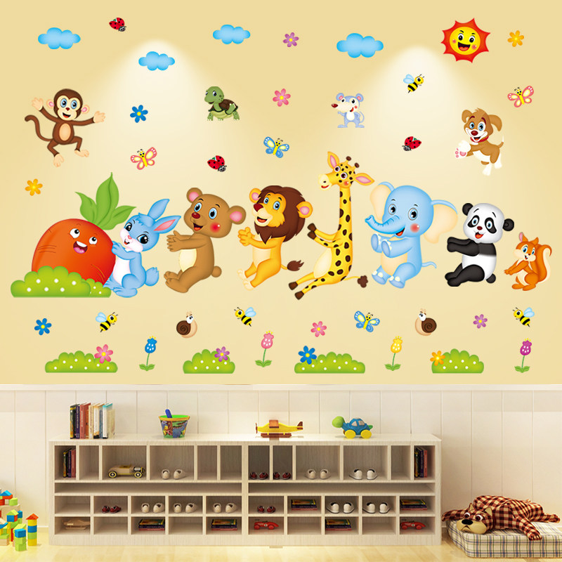 Cartoon wall stickers children's room baby bedroom pull rob puzzle children's fun wall stickers kindergarten class decoration stickers
