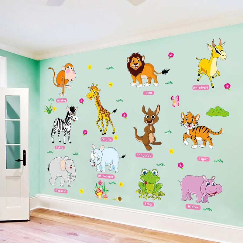 Cartoon Wall Stickup Cute Animal Children Room Baby Bedroom Stickup School Kindergarten Early Education Center Mother & Baby Shop Sticker