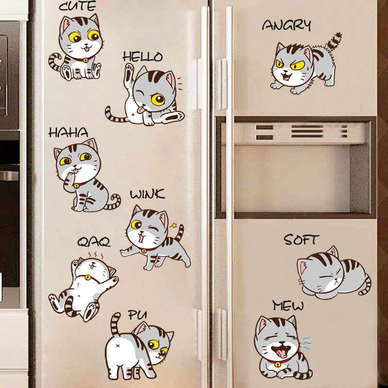 Cartoon cat creative kitchen refrigerator stickers decorative stickers Nordic air conditioner animal stickers removable self-adhesive waterproof