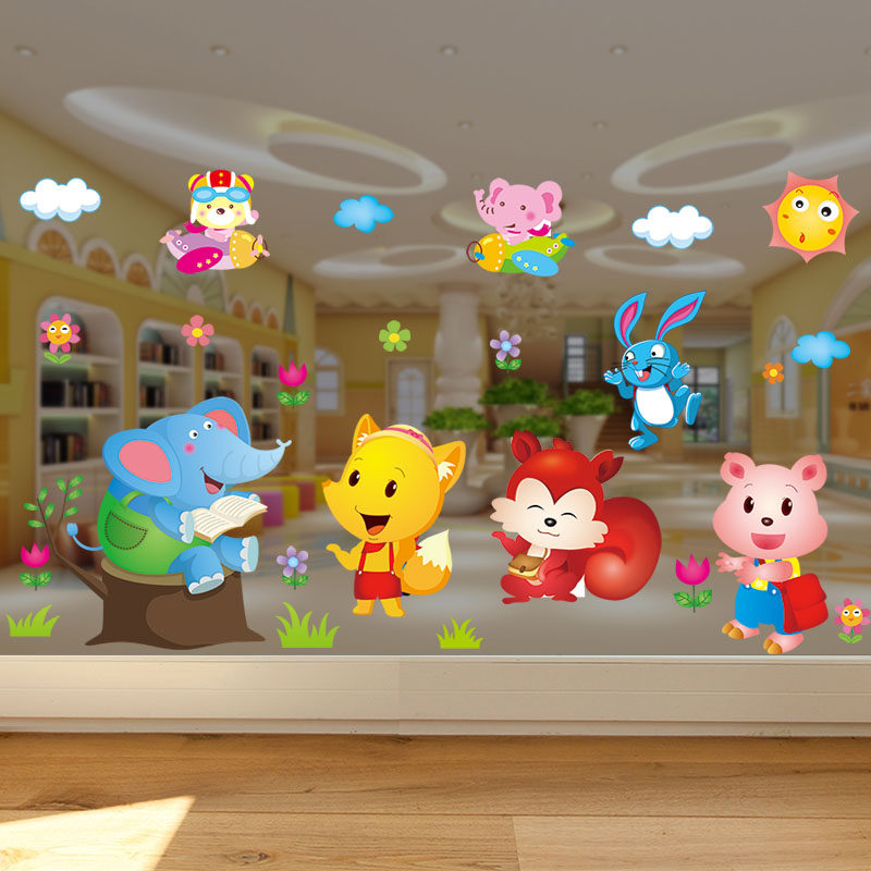 School Kindergarten Cartoon Animal Glass Sticker Double Sided Sticker Early Education Center Children Swimming Pool Mother & Baby Shop Glass Sticker