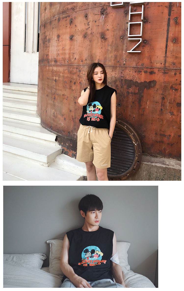 Allgender Chang Xiaohui In Không Thường Xuyên Không Tay Vest Hợp Thời Trang Ngắn Tay Áo T-Shirt Couple Tops Triều