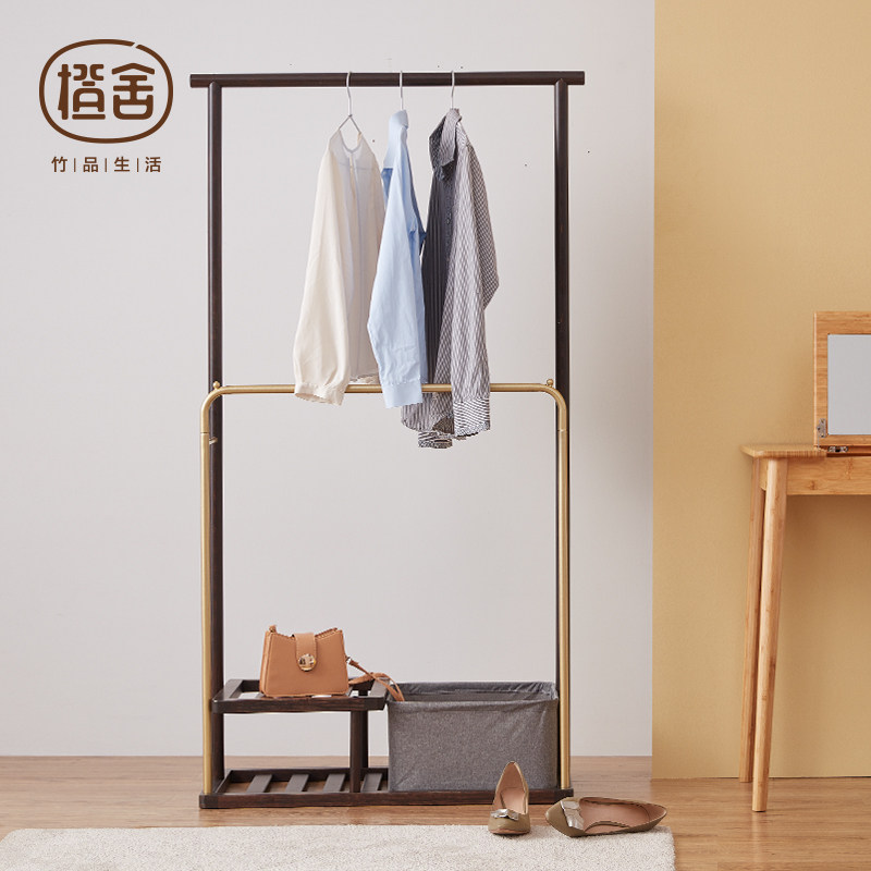 Orange House Nordic light luxury hanging hanger clothes rack coat rack metal bamboo solid wood bedroom hanger floor shelf