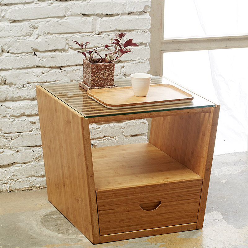 Orange House Modern Minimalist Living Room Tea Table Small Household Type Tempered Glass Square Creative Bamboo Tea Table-Taobao