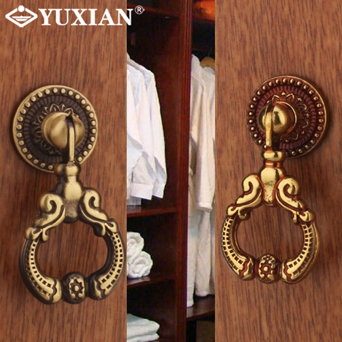 Vegu Pure Bronze Imitation Ancient European Style American Handle Wardrobe Door Handle Closet Handle Small Drawer Small Pull Ring Single Grain-Taobao