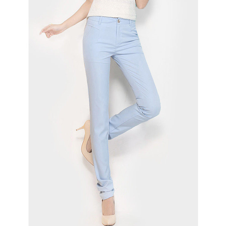 High sub 175 Summer thin section of ice silk long pants Slim Trousers Lengthened Small Feet Smooth Light Blue Satin Casual Pants
