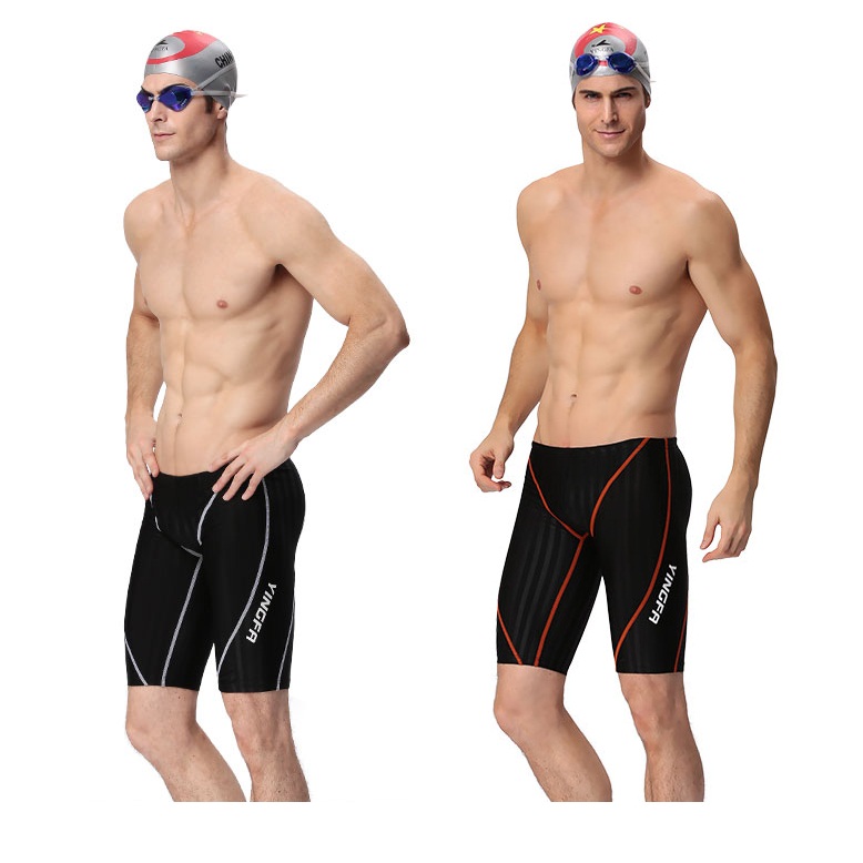 English Hair 9102 Mercerized Fabric Training Competition Racing Racing in the middle leg 50% Men's swimming pants with XXXL