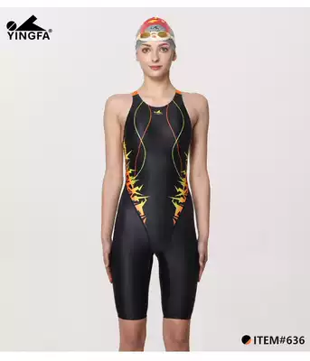 Fingfa 636 mercerized printing one-piece leg five professional swimsuit without chest pad