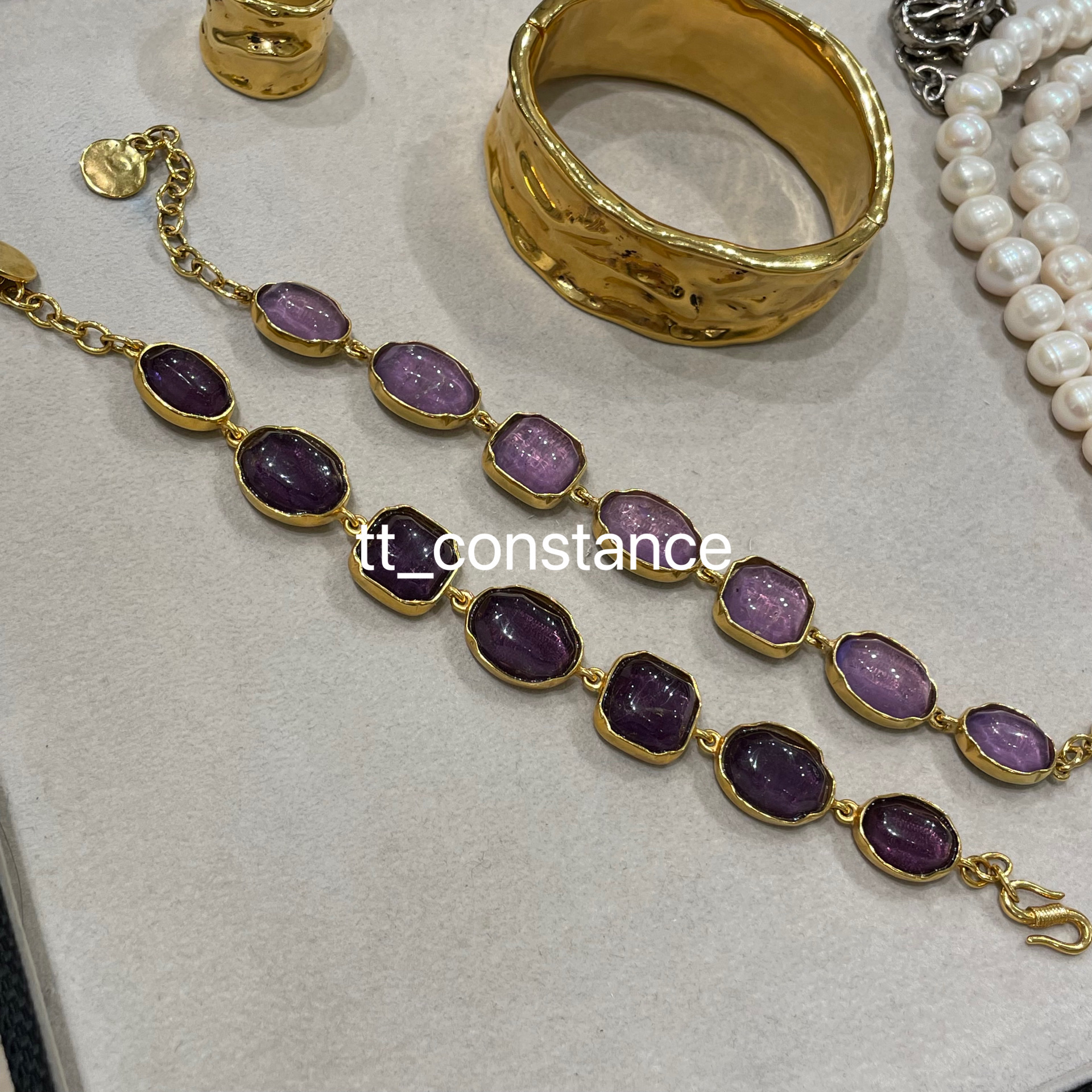 tt in Paris Goossens 23 autumn winter new purple crystal stack with wide version bracelet trendy and advanced-Taobao