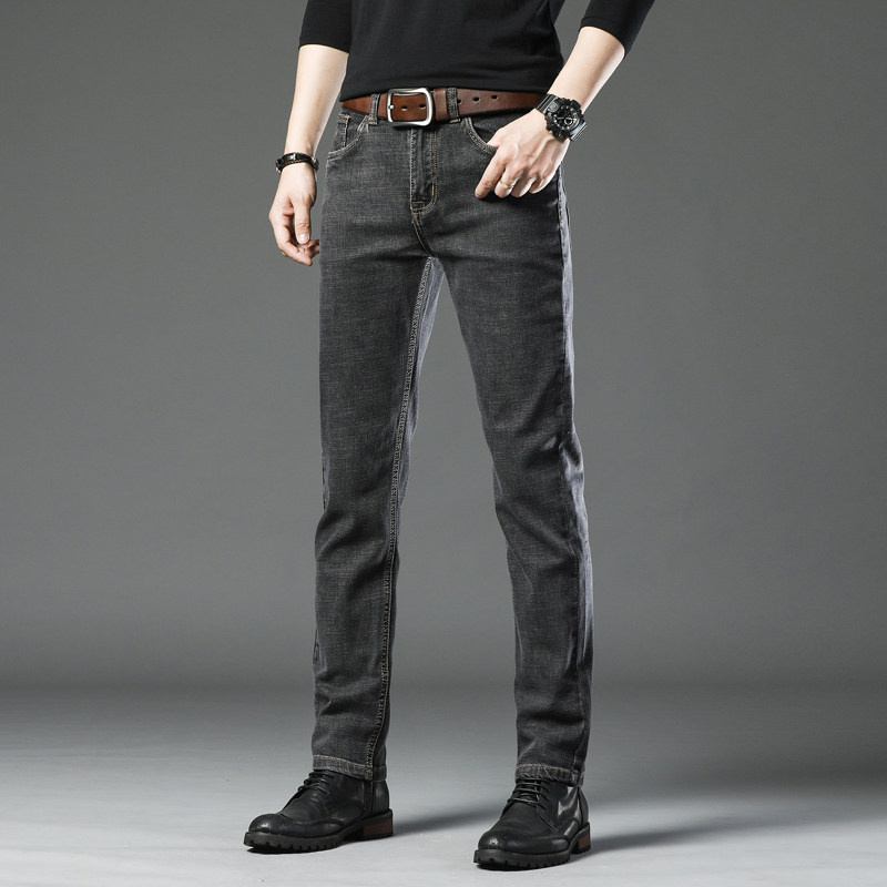 Hong Kong high-end jeans men's summer thin straight loose smoke gray casual pants Stretch wild men's pants