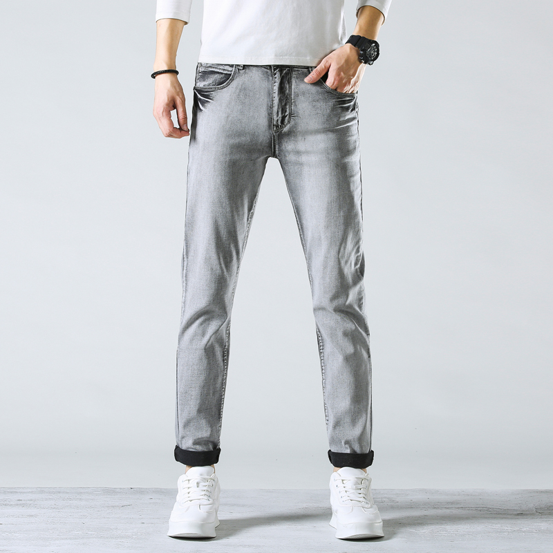 Hong Kong high-end autumn soot gray jeans male tide retro youth straight tube mens tide casual men pants