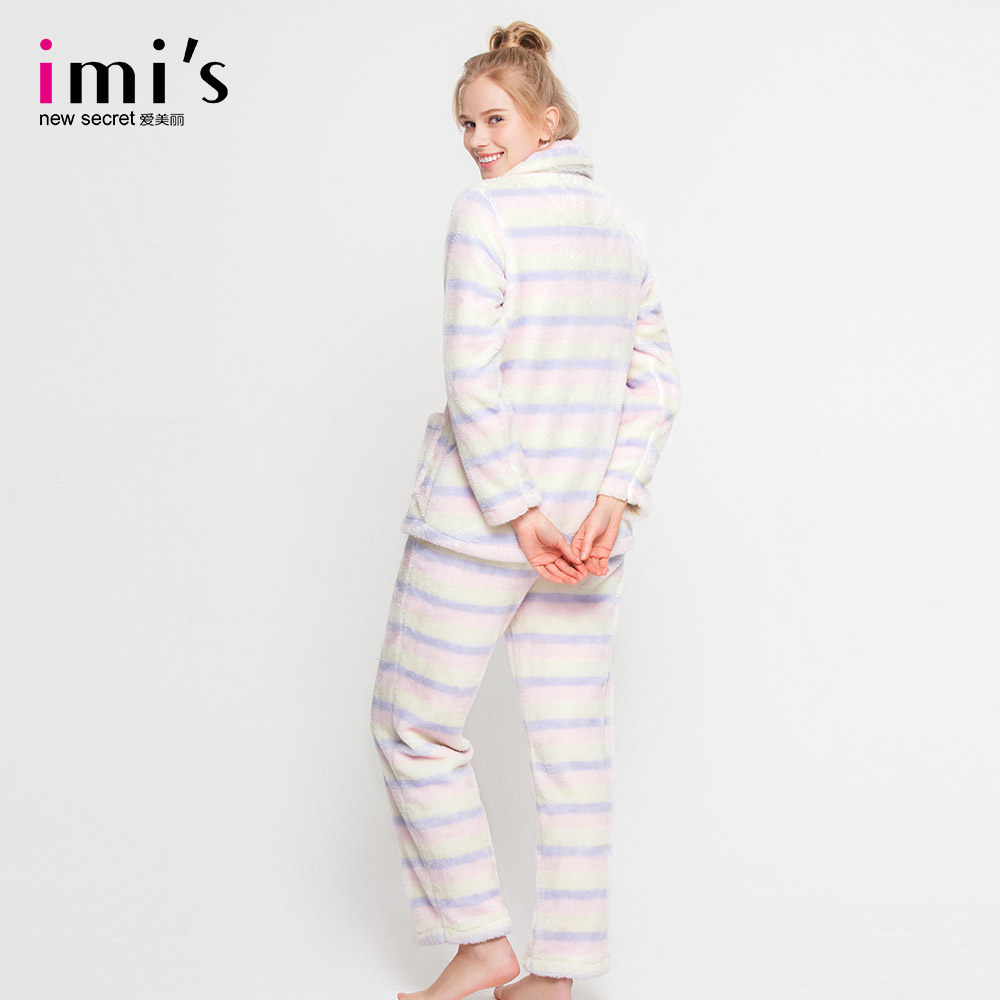 爱慕旗下 imis 爱美丽 条纹翻领珊瑚毛绒加厚 女式家居服套装 天猫优惠券折后￥139包邮（￥199-60）唯品会￥219