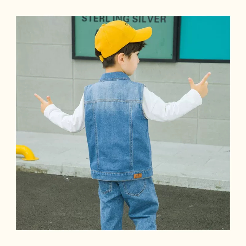 Áo vest denim trẻ em mùa xuân và mùa thu áo vest trẻ em không tay bé trai thủy triều quần áo trẻ em áo ghi lê trẻ em áo vest mùa thu nam - Áo ghi lê