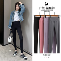 Shark skin leggings womens spring autumn and winter wear thin seamless yoga pants high waist belly lifting hip goddess Barbie pants