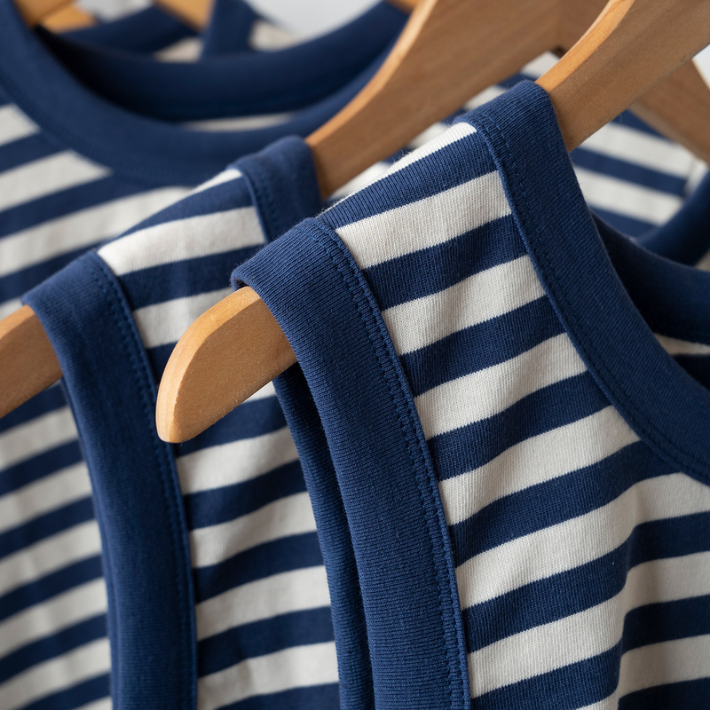 Nautical Style Spring/Summer 100% Pure Cotton Navy Blue Striped French Retro Sailor Vest Unisex Loose Sports Nautical Shirt Nautical Style Spring/Summer 100% Pure Cotton Navy Blue Striped French Retro Sailor Vest Unisex Loose Sports Nautical Shirt