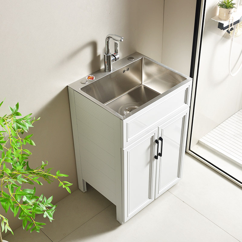 Balcony Aluminum Alloy Space Aluminum Laundry Sink Kitchen Stainless Steel Dishwashing Sink Large Single-Slot Small Apartment Floor-Standing Sink Cabinet