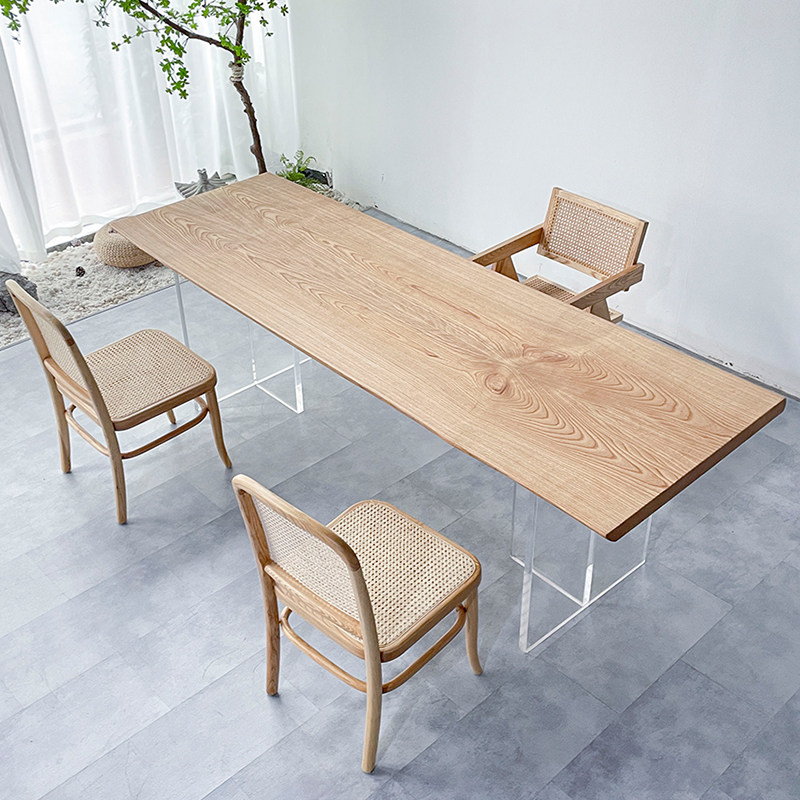 Size: 243 * 78-83-85 * 5 white wax wood solid wood large plate desk tea table desk modern extremely simple wind