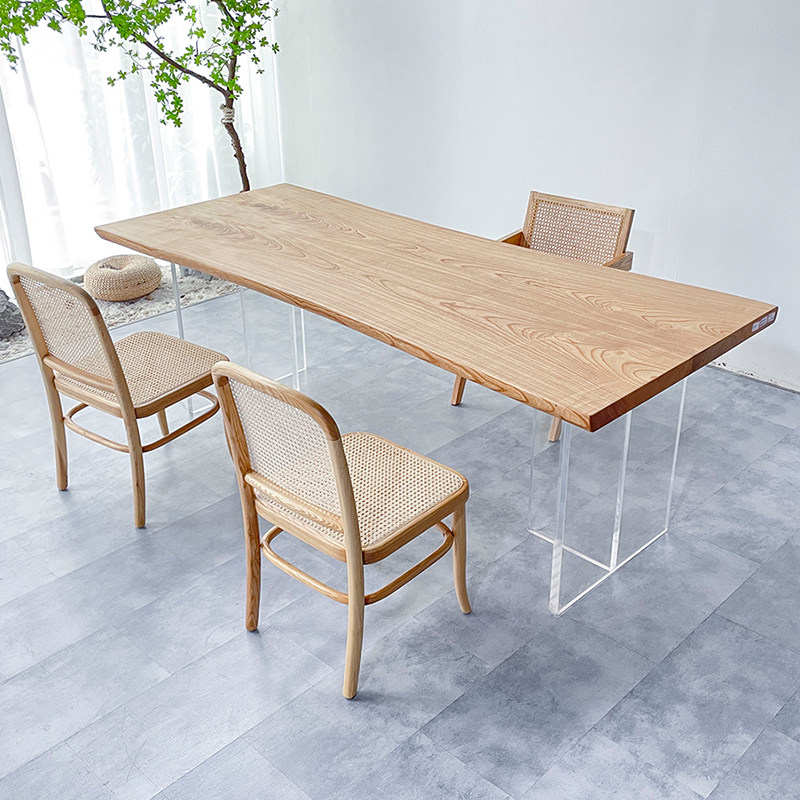 Size: 224 * 98-87-93 * 5 5 white wax wood large plate Natural side desk desk tea table extremely simple wind