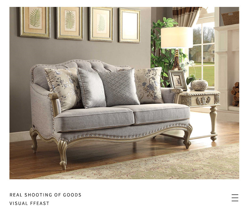 товар из китая 美式实木沙发小户型客厅三人组合布艺家具欧式法式复古全实木印花 Li Jia craftsman