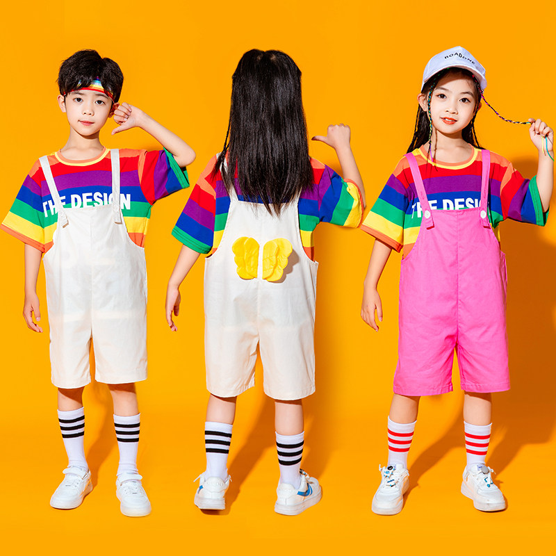 Six-1 Children's Cheerleader Show Kindergarten Dance Costumes Strap Strap Trouser Clothing Summer Games