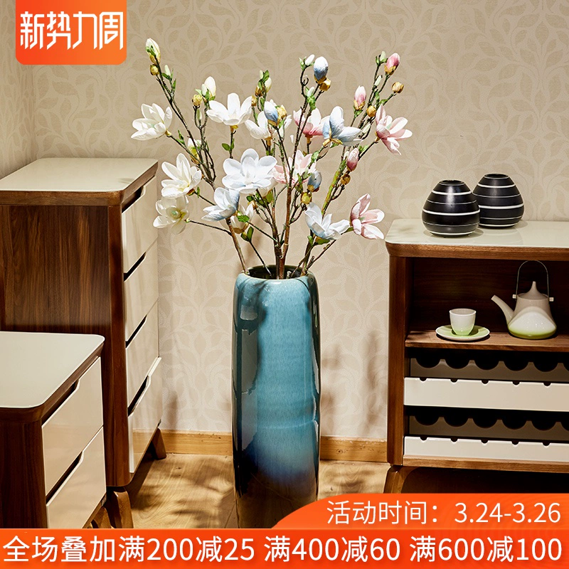 Jingdezhen sàn bình gốm lớn trang trí phòng khách hiên hoa khô trang trí hiện đại tối giản Trung Quốc cắm hoa lớn - Trang trí nội thất