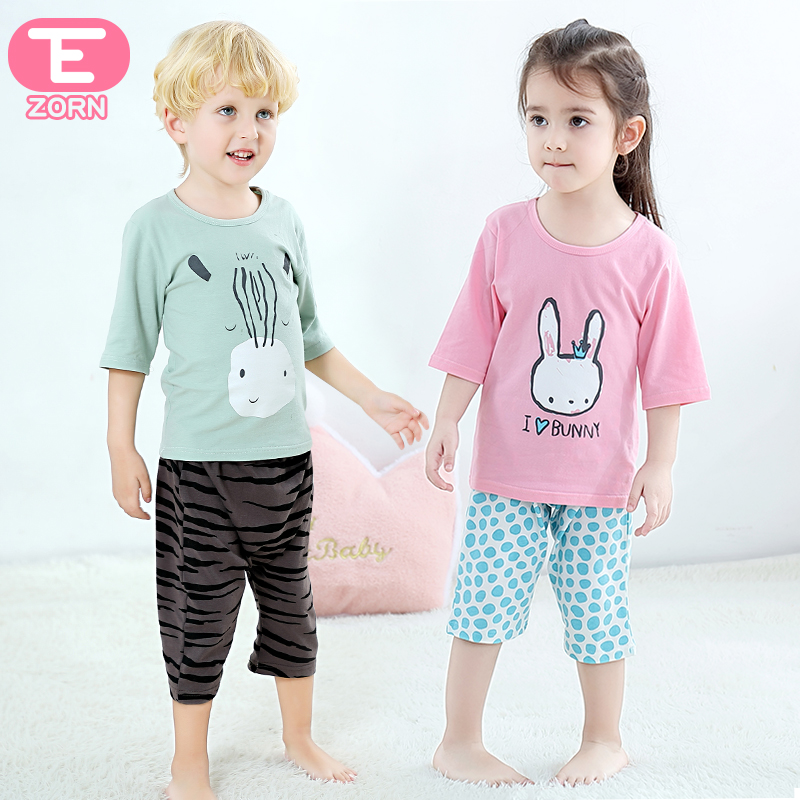 Children's children's pajamas set summer boys home clothing thin cotton girl baby half-sleeve air-conditioned clothing children
