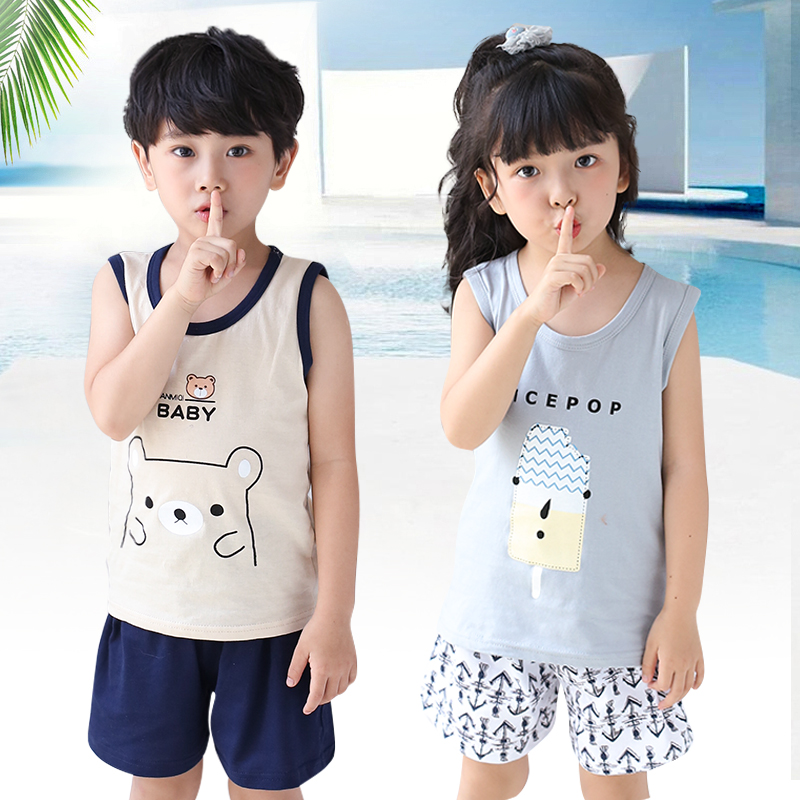 Children's vest summer suit baby sleeveless cotton children wear boys two-piece girls boys thin summer