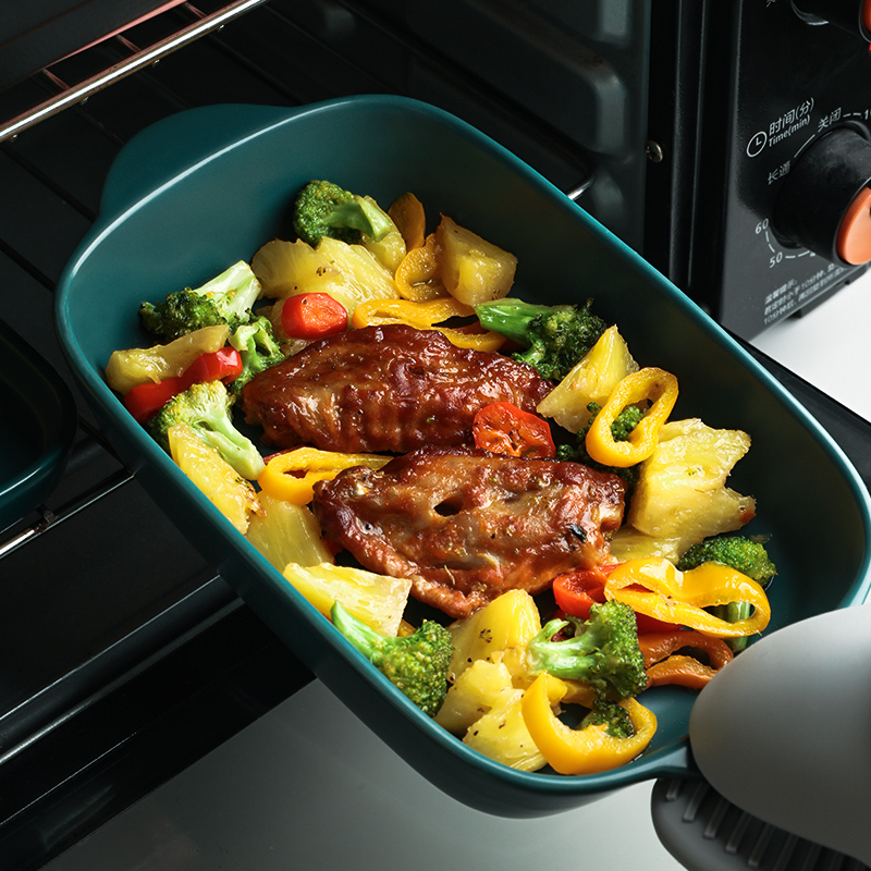 Nordic Ceramic Baking Tray Mesh Red Pan Son Creative Cutlery Cheese Baking Rice Microwave Oven Special Baking Pan Baking Rice Dish