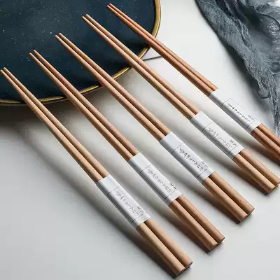 Japanese solid wood chopsticks pointed Beech chopsticks sushi non-slip male chopsticks log non-lacquered and non-wax household 5 pairs 10 pairs