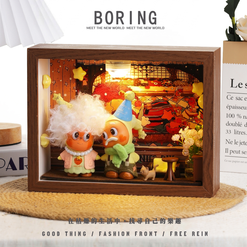 Bubble Mart Star People Whitehead to Old Age Figurine Display Box DIY Decoration Ornament Photo Frame Scene Decoration Wedding Gift